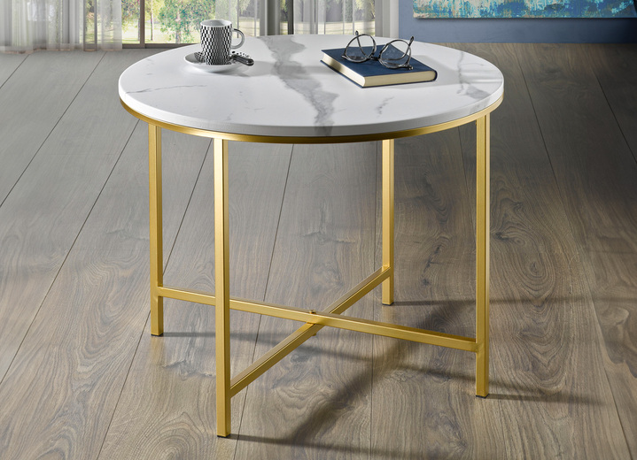 Couchtische - Couchtische aus goldfarben lackiertem Stahlrohr, in Farbe GOLD-MARMOROPTIK, in Ausführung Rund Ansicht 1
