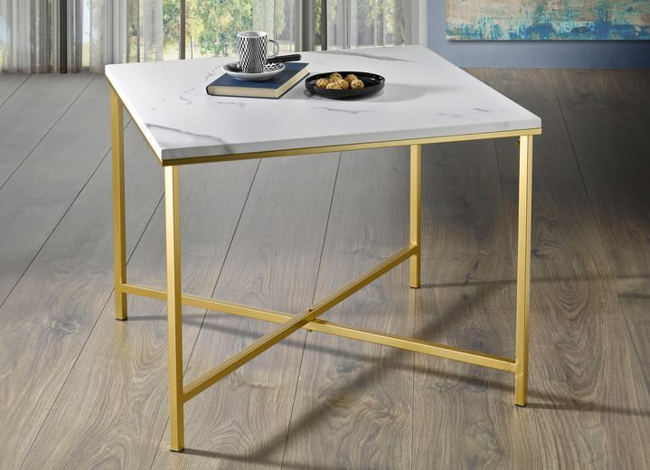 Couchtische - Couchtische aus goldfarben lackiertem Stahlrohr, in Farbe GOLD-MARMOROPTIK, in Ausführung Eckig Ansicht 1