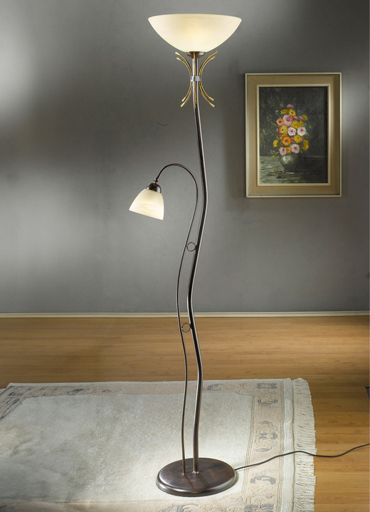 Lampen & Leuchten - Stehlampe, 2-flammig, mit Gestell aus Eisen, in Farbe SCHWARZ-ROST-GOLD