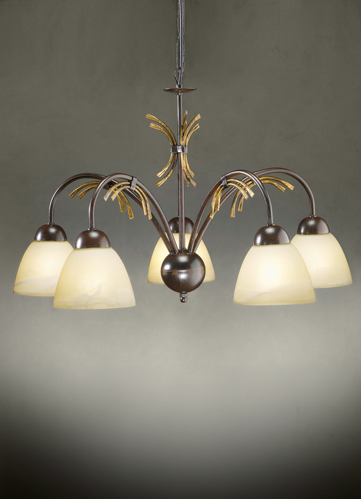 Lampen & Leuchten - Pendellampe, 5-flammig, mit Gestell aus Eisen, in Farbe SCHWARZ-ROST-GOLD Ansicht 1