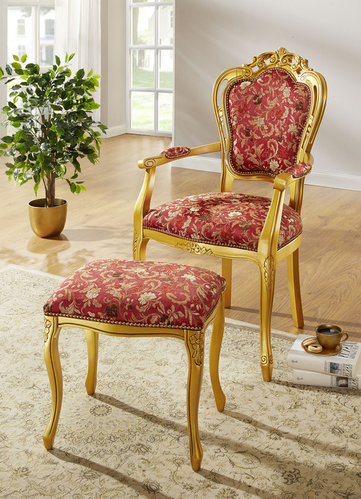 Polstermöbel - Sitzmöbel mit massivem Buchenholz-Gestell, in Farbe ROT-GOLD, in Ausführung Hocker Ansicht 1