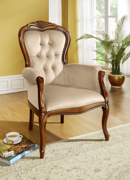 Stilmöbel - Toller Sessel mit Federkernpolsterung, in Farbe NUSSBAUM-CREME Ansicht 1