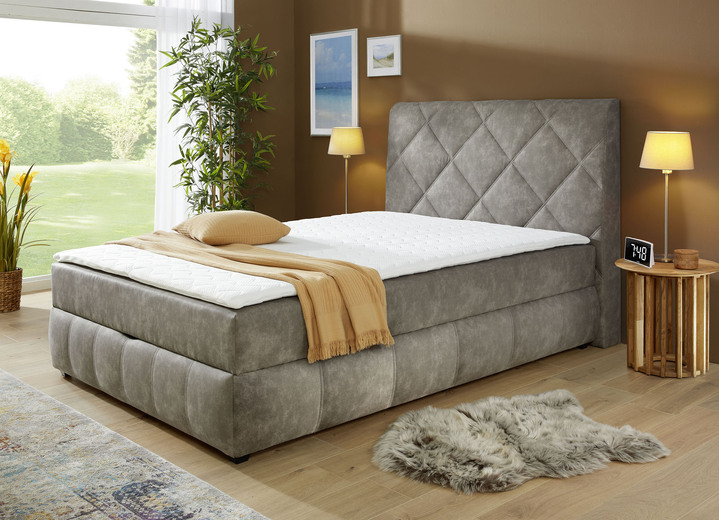Betten - Boxspringbett mit Bettkasten und Topper, in Farbe GRAU Ansicht 1