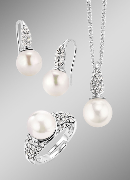 Damen-Modeschmuck - 3-teiliges Schmuck-Set, in Größe L bis S, in Farbe WEISS Ansicht 1