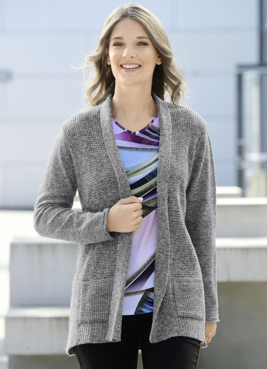Jacken, Gilets & Sets - Strickjacke mit Reiskornstruktur , in Größe 038 bis 054, in Farbe ANTHRAZIT MELIERT Ansicht 1