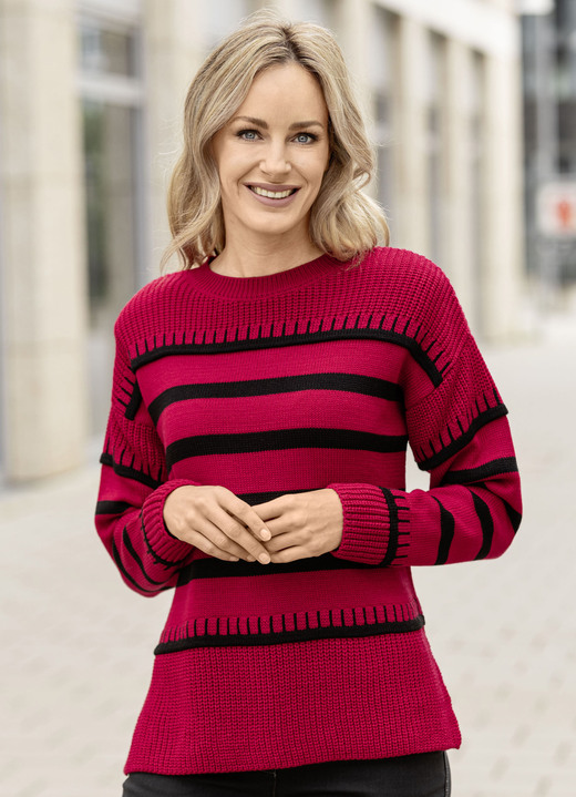 Pullover - Pullover mit Ringeln Pullover - Pullover mit Ringeln, in Größe L(44/46) bis XS(32/34), in Farbe ROT-SCHWARZ