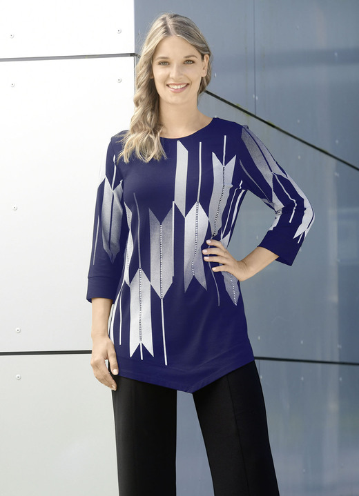 Shirts - Shirt mit Kontrastdruck, in Größe 038 bis 054, in Farbe MARINE-WEISS Ansicht 1