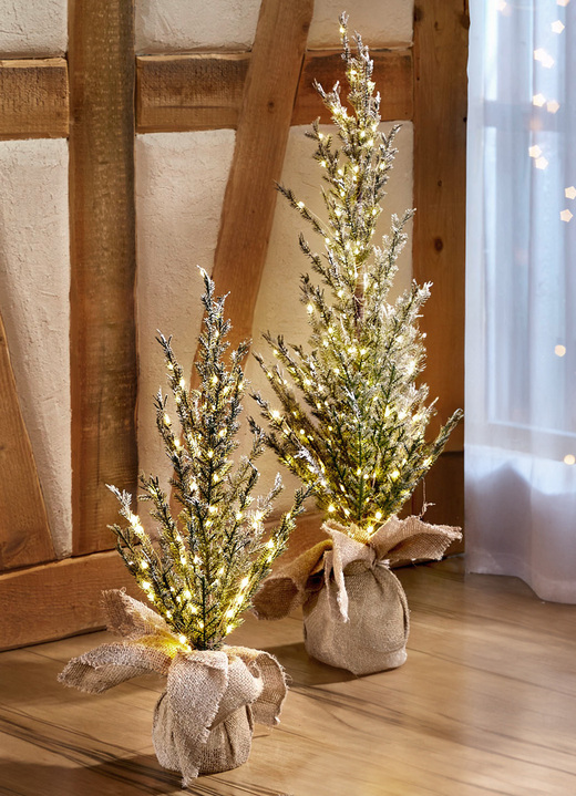- Beleuchteter Tannenbaum in Jutesäckchen, in Farbe GRÜN, in Ausführung mit 90 LED-Lämpchen, Höhe ca. 60 cm Ansicht 1