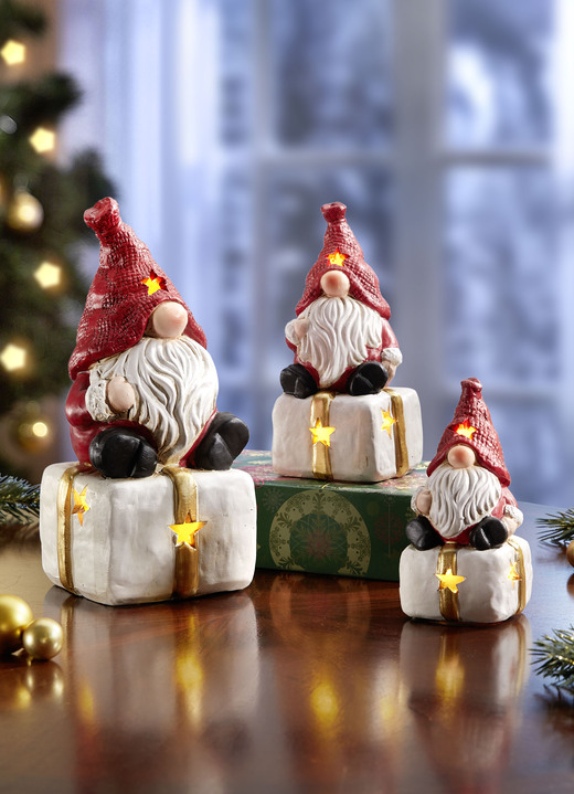 Weihnachtliche Dekorationen - Beleuchteter Terrakotta-Wichtel mit Timerfunktion, in Farbe WEISS-ROT, in Ausführung klein
