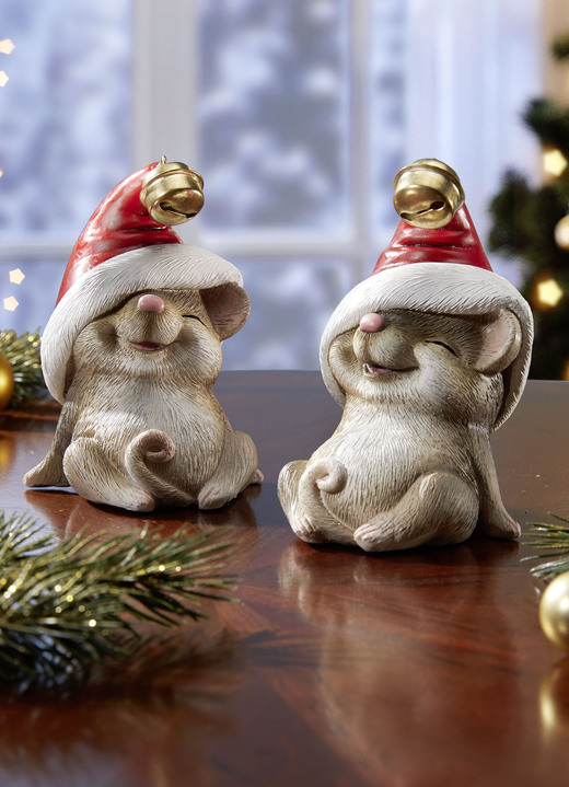 Weihnachtliche Dekorationen - Weihnachtsmäuse, 2er-Set, in Farbe WEISS-BRAUN-ROT