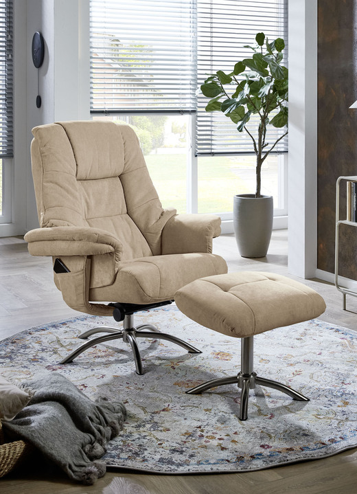 TV- & Relaxsessel - Relax-Sessel mit Hocker und Gestell aus Metall, in Farbe BEIGE Ansicht 1