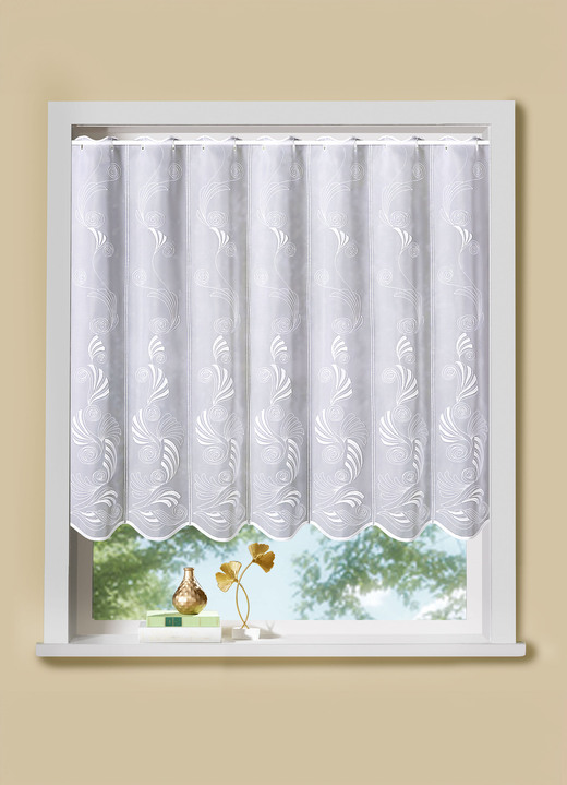 Landhaus & Küche - Luftiger Kleinfenster-Store mit Stangendurchzug, in Größe 875 (95x 95 cm) bis 896 (120x160 cm), in Farbe WEISS Ansicht 1