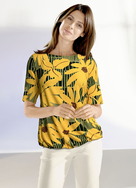 Shirts - Shirt mit U-Boot Ausschnitt, in Größe 036 bis 052, in Farbe GELB-OLIV-SCHWARZ