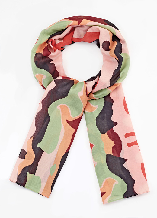 Tücher & Schals - Schal mit Camouflage-Dessin, in Farbe SCHWARZ-KORALLE-GRÜN-MANDARINE Ansicht 1