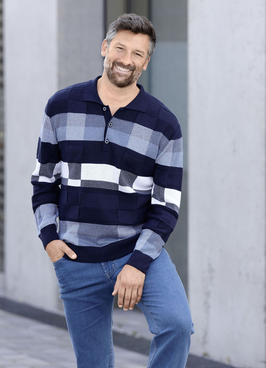 Hemden, Pullover & Shirts - Gemusterter Polopullover in 2 Farben Hemden, Pullover & Shirts - Gemusterter Polopullover in 2 Farben, in Größe 046 bis 062, in Farbe MARINE-BLAU