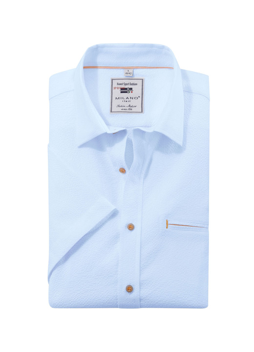Hemden, Pullover & Shirts - Seersucker Hemd von «Milano Italy» in 3 Farben Hemden, Pullover & Shirts - Seersucker Hemd von «Milano Italy» in 3 Farben, in Größe 3XL(47/48) bis XXL(45/46), in Farbe HELLBLAU