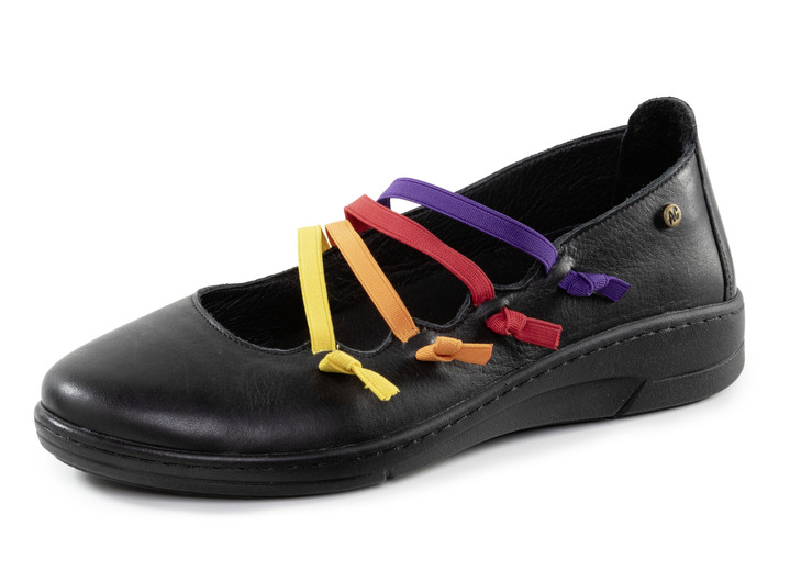 Komfortschuhe - Andrea Conti Slipper mit bunten, dekorativ eingesetzten Gummizügen, in Größe 036 bis 042, in Farbe SCHWARZ Ansicht 1
