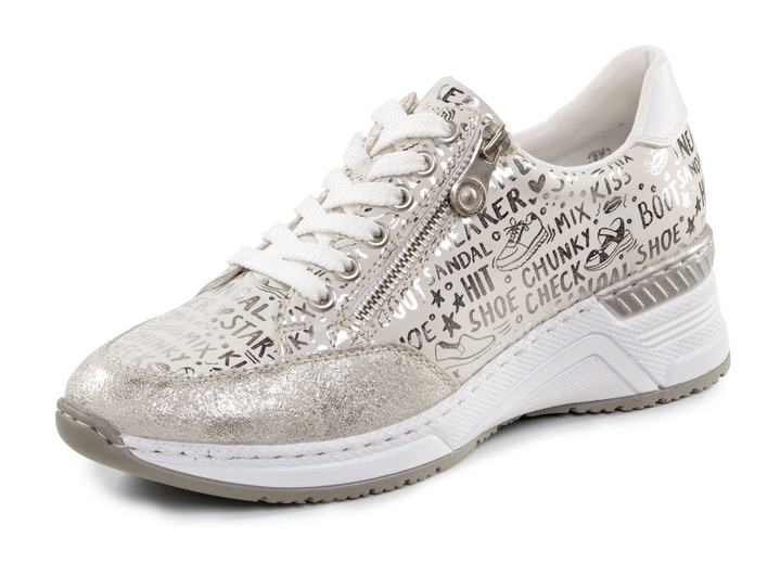 Komfortschuhe - Rieker Schnür-Sneaker aus bedrucktem Synthetikmaterial, in Größe 036 bis 042, in Farbe HELLGRAU-SILBER Ansicht 1
