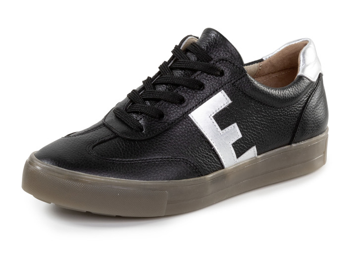 Komfortschuhe - ELENA EDEN Schnür-Sneaker aus genarbtem Nappaleder, in Größe 036 bis 042, in Farbe SCHWARZ-SILBER Ansicht 1