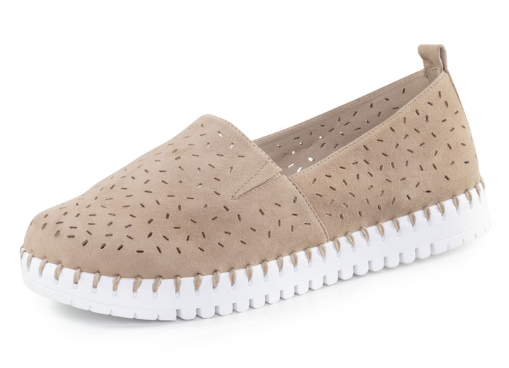Komfortschuhe - ELENA EDEN, sommerliche Damen-Slipper, Weite H, mit herausnehmbarem Fußbett, in Größe 036 bis 042, in Farbe TAUPE Ansicht 1
