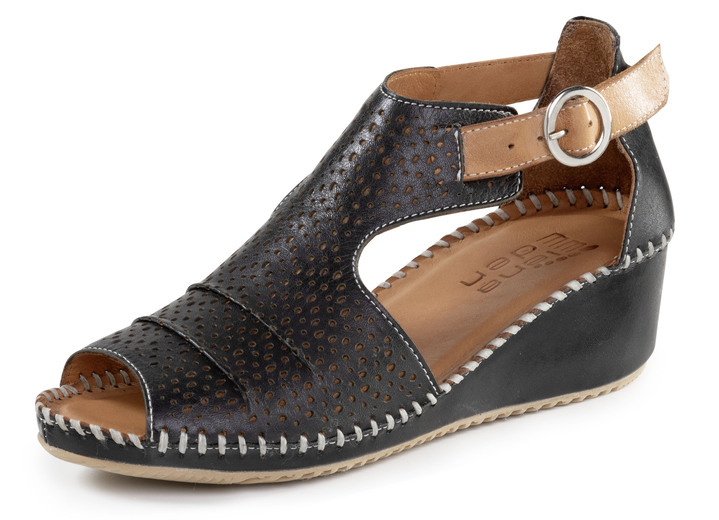 Sandaletten & Pantoletten - ELENA EDEN Sandalette mit Zier-Perforation, in Größe 036 bis 041, in Farbe SCHWARZ-NATURBRAUN Ansicht 1