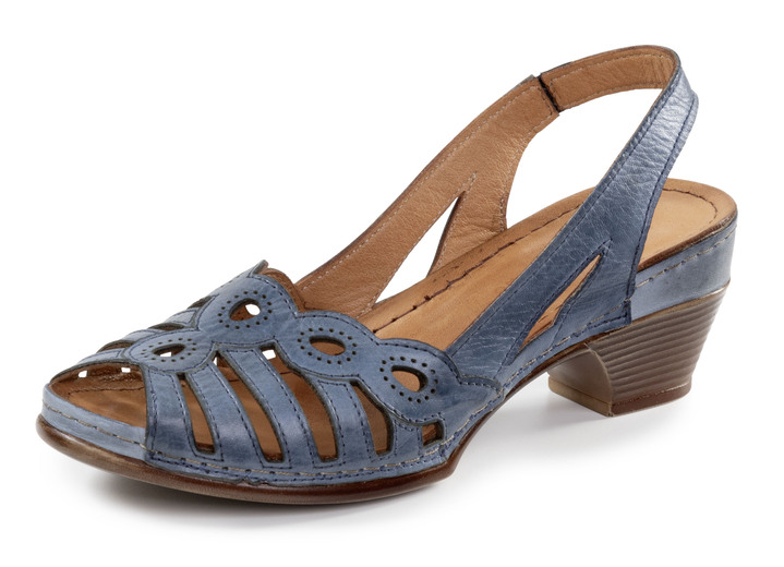 Komfortschuhe - Gemini, klassische Damen-Sandaletten, Weite G, aus Leder, in Größe 036 bis 042, in Farbe JEANS Ansicht 1