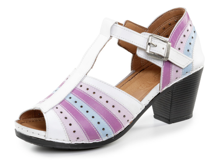 Komfortschuhe - Gemini Stegspangen-Sandalette mit Zierlochung, in Größe 036 bis 042, in Farbe WEISS-BUNT Ansicht 1