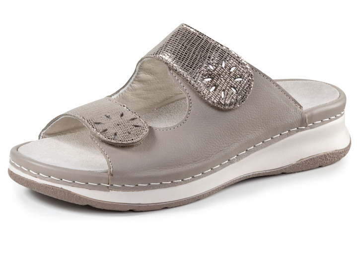 Komfortschuhe - ELENA EDEN Pantoletten aus genarbtem Nappaleder, in Größe 036 bis 042, in Farbe TAUPE-ANTIKBRONZE Ansicht 1