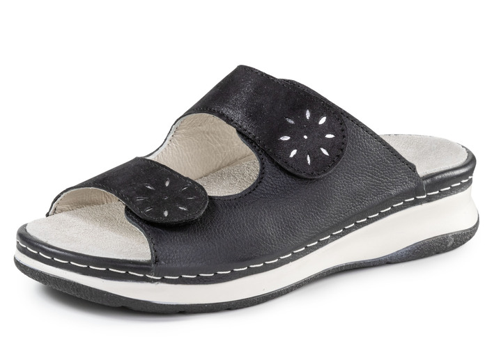 Komfortschuhe - ELENA EDEN Pantoletten aus genarbtem Nappaleder, in Größe 036 bis 042, in Farbe SCHWARZ Ansicht 1