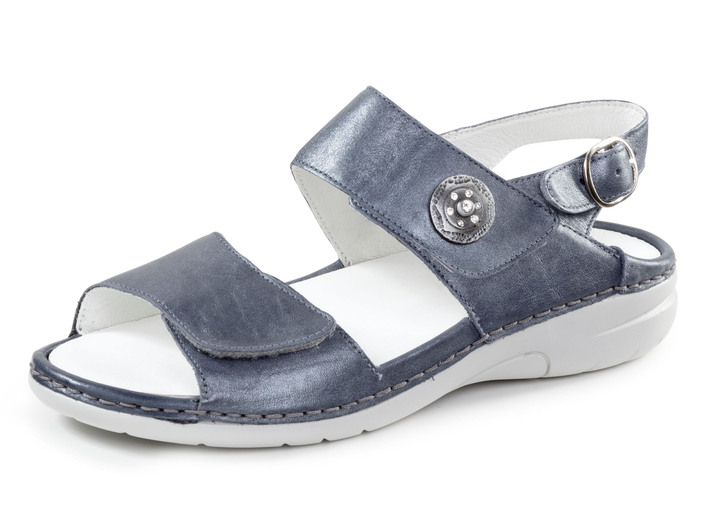 Komfortschuhe - Waldläufer Sandale mit Metallschmuck mit Glitzersteinchen, in Größe 4 bis 8 1/2, in Farbe STAHLBLAU Ansicht 1