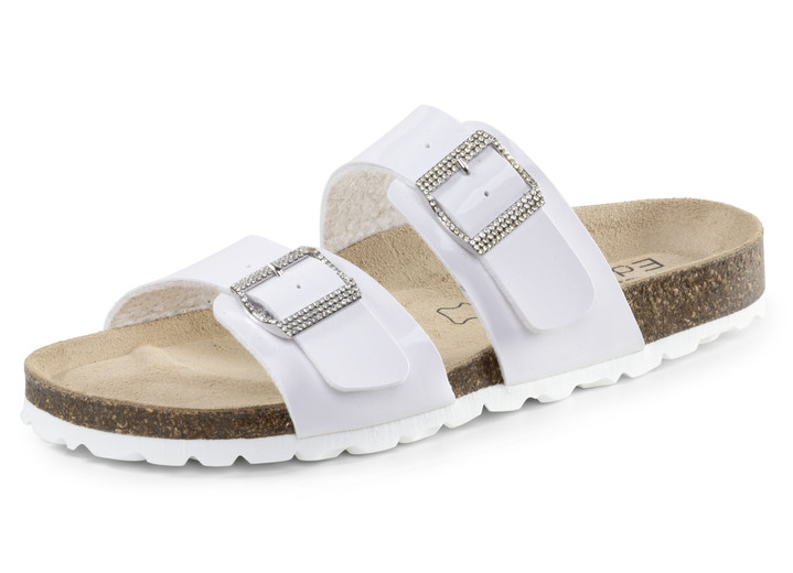 Komfortschuhe - ELENA EDEN Pantolette mit Glitzersteinchen verzierten Schliessen, in Größe 036 bis 042, in Farbe WEISS Ansicht 1