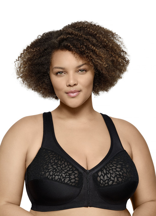 Soft-BH - Glamorise Stütz-BH mit praktischem Vorderverschluss, in Größe 090 bis 120, in Cup D, in Farbe SCHWARZ Ansicht 1