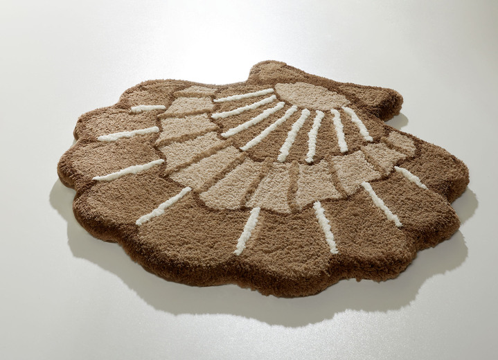 Badgarnituren - Barfussweiche Badgarnitur in Muschel-Optik, in Größe 100 (Vorleger halbrund, 50/ 80 cm) bis 112 (WC-Deckelbezug, 47/ 50 cm), in Farbe BRAUN Ansicht 1