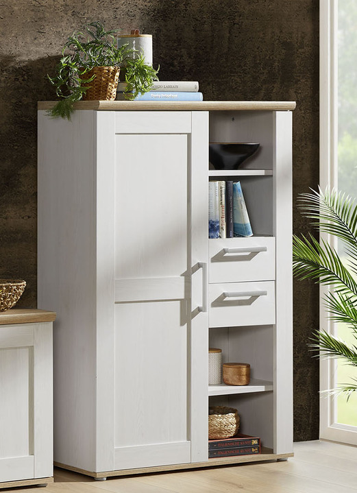 Sideboards & Kommoden - Hochwertige Hochkommode, in Farbe WEISS-EICHE Ansicht 1