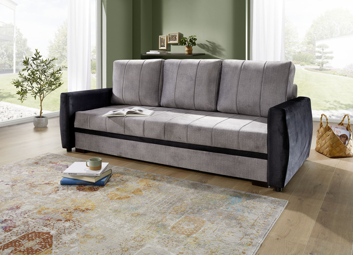 Bettsofas - Schlafsofa mit Bettkasten, in Farbe SILBER-SCHWARZ Ansicht 1