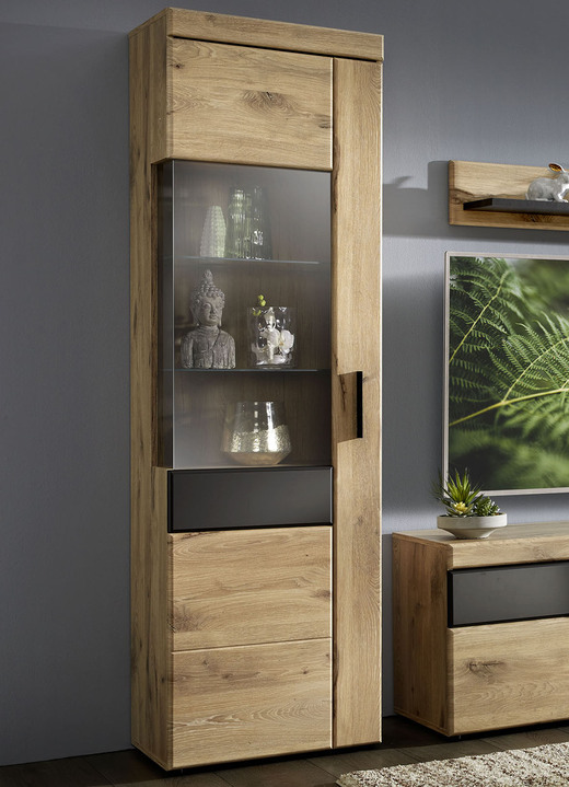 Vitrinen & Highboards - Vitrine mit anthrazitfarbenen Elementen, in Farbe EICHE-ANTHRAZIT, in Ausführung Vitrine 1-türig, Türanschlag links Ansicht 1