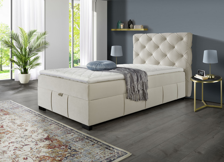 Betten - Boxspringbett mit Kaltschaumtopper, in Farbe CREME Ansicht 1