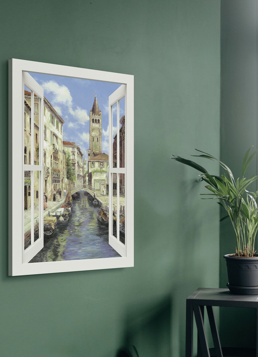 Landschaft - Hochwertiges Leinwandbild Venedig – mit weissem Fenster, in Farbe WEISS-BLAU Ansicht 1