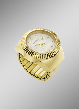 Goldfarbene Quarz-Ringuhr mit Zugband