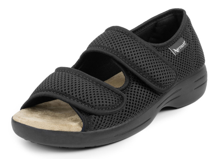Halbschuhe - Klett-Sandale für Damen und Herren, in Größe 036 bis 046, in Farbe SCHWARZ, in Ausführung Komfort-Klett-Sandale mit 2 Klettverschlüssen Ansicht 1