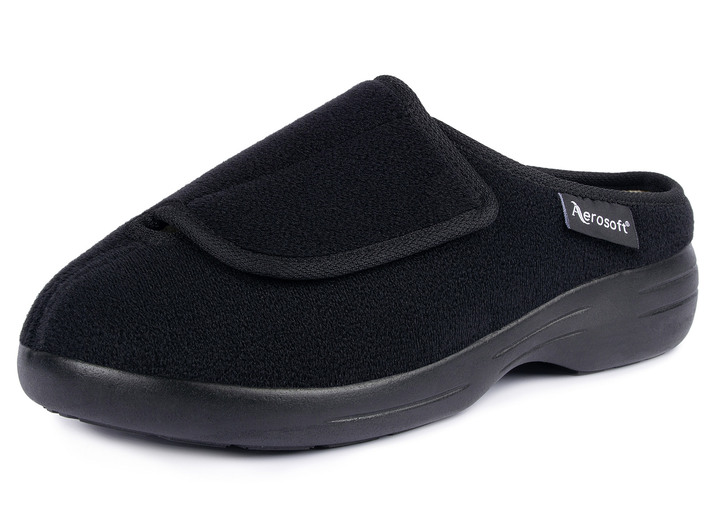 Hausschuhe - Klett-Pantolette für Damen und Herren, in Größe 036 bis 046, in Farbe SCHWARZ