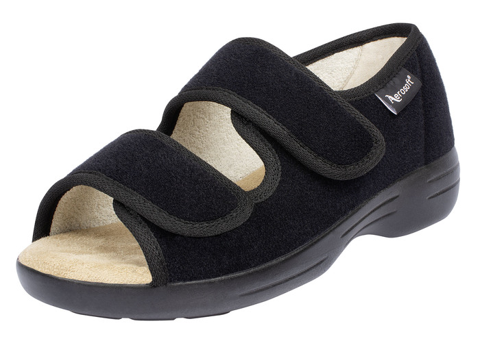 Halbschuhe - Klett-Sandale für Damen und Herren, in Größe 036 bis 046, in Farbe SCHWARZ