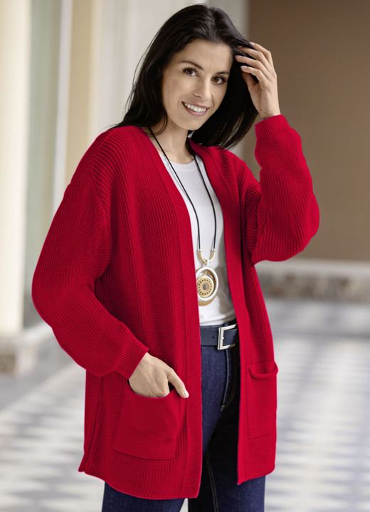 Jacken, Gilets & Sets - Strickjacke in Perlfang Jacken, Gilets & Sets - Strickjacke in Perlfang, in Größe 038 bis 054, in Farbe ROT