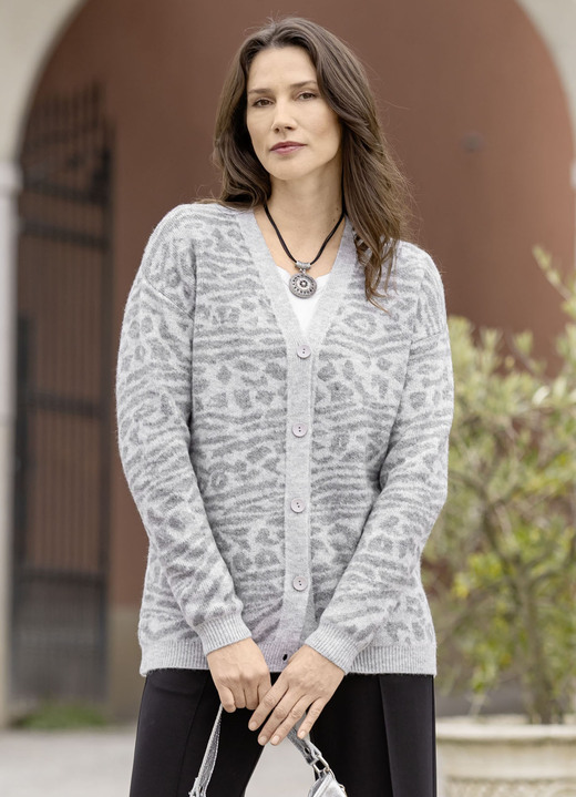 Jacken, Gilets & Sets - Strickjacke mit Tierfellmuster, in Größe 036 bis 052, in Farbe GRAU-HELLGRAU Ansicht 1