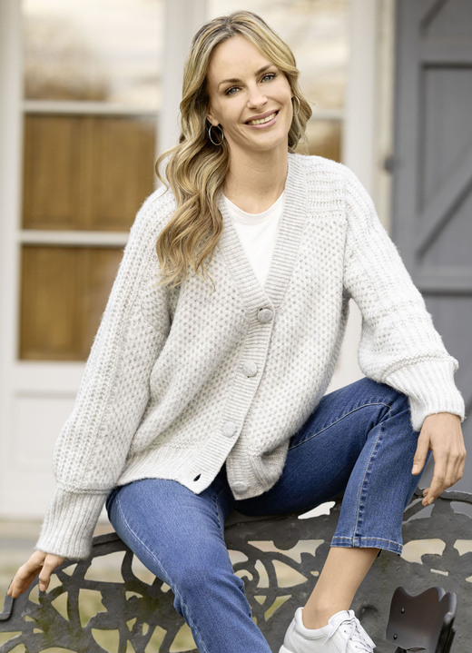 Jacken, Gilets & Sets - Strickjacke in Grobstrick, in Größe L(44/46) bis XXL(52/54), in Farbe GRAU MELIERT Ansicht 1