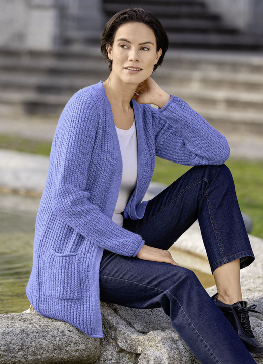 Jacken, Gilets & Sets - Long-Strickjacke in Perlfang Jacken, Gilets & Sets - Long-Strickjacke in Perlfang, in Größe L(44/46) bis XXL(52/54), in Farbe JEANSBLAU MELIERT