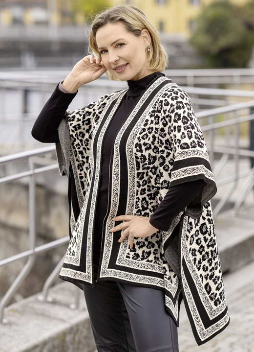 Jacken, Gilets & Sets - Poncho in Jacquard-Dessin, in Größe 1(36-42) bis 3(50-54), in Farbe SCHWARZ-ECRU Ansicht 1