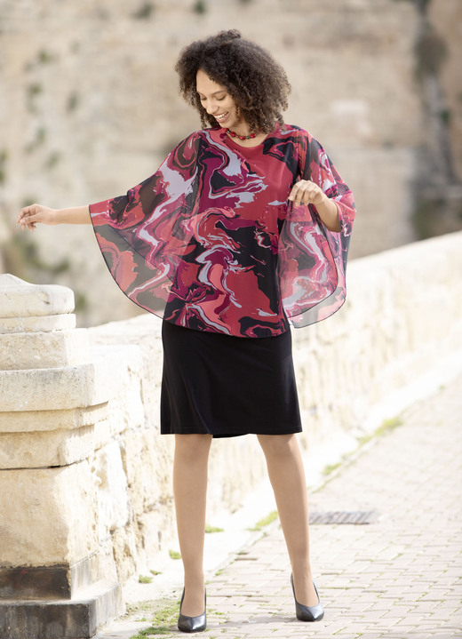 Freizeitkleider - Kleid in angesagter Two-in-One-Optik, in Größe 036 bis 052, in Farbe SCHWARZ-ROT-BORDEAUX-BUNT Ansicht 1