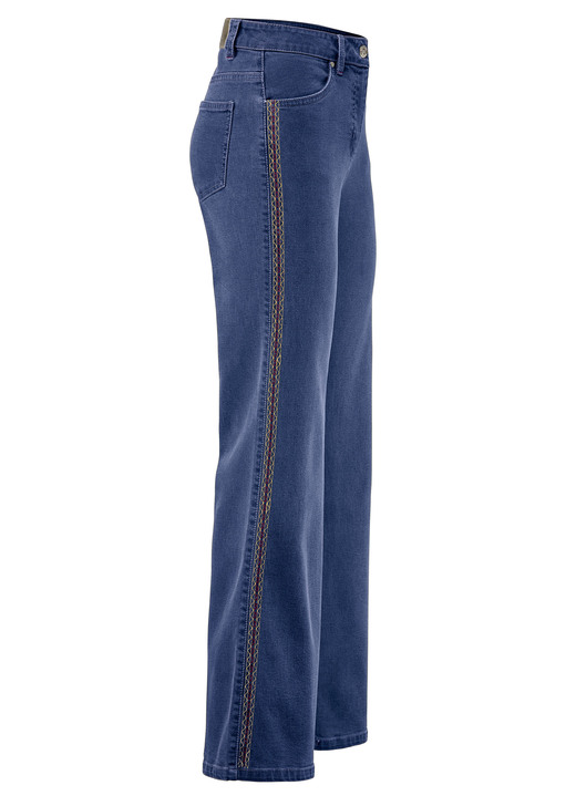 Hosen - Jeans mit Ziersteppungen im Ethno-Stil, in Größe 017 bis 050, in Farbe JEANSBLAU Ansicht 1
