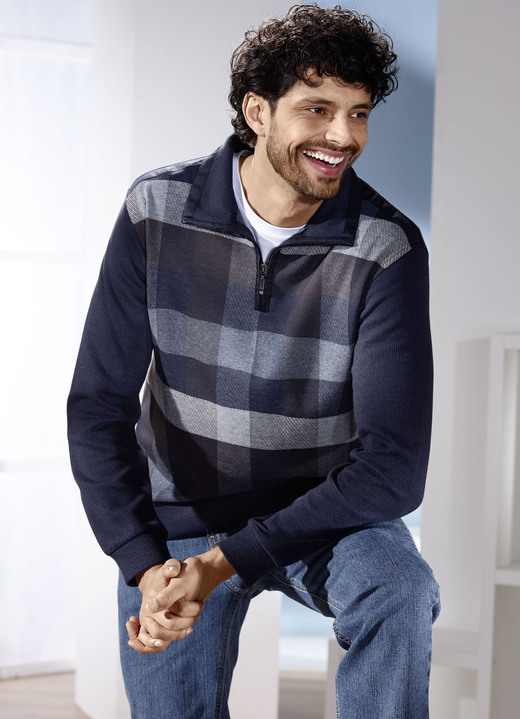 Hemden, Pullover & Shirts - Troyer mit kurzem Reissverschluss Hemden, Pullover & Shirts - Troyer mit kurzem Reissverschluss, in Größe 046 bis 062, in Farbe MARINE KARIERT